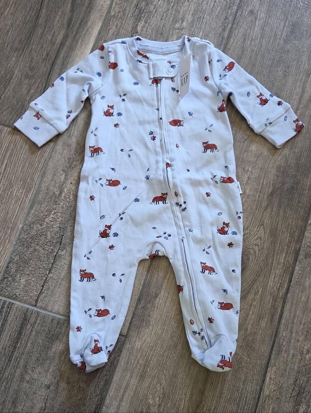 GAP Baby NWT 0-3 Months Blue Fox One-Piece Footie Romper